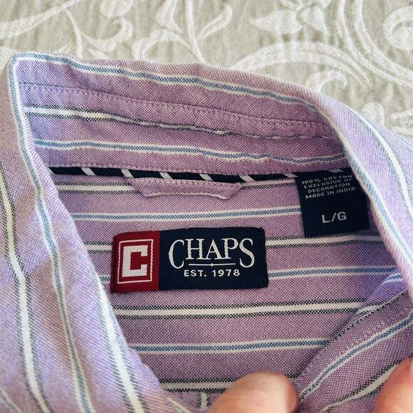 Chaps Button Down Shirt Men Size Large Multi Vertical Stripe Oxford Cotton Logo - Picture 3 of 12